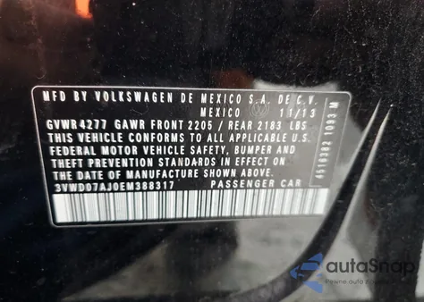 2014 Volkswagen Jetta Se z USA, uszkodzony, nr VIN 3VWD07AJ0EM388317